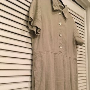 90's Linen midi dress with pockets